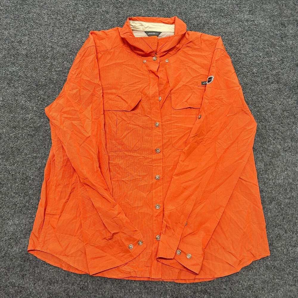 Eddie Bauer Shirt Womens XL Orange Long Sleeve Ventilated Hiking Outdoor Trail